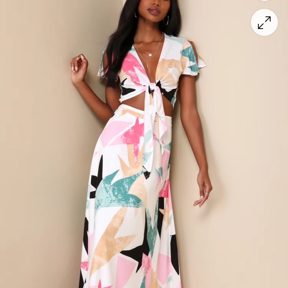 Daydreaming White Print Two-Piece Maxi Dress